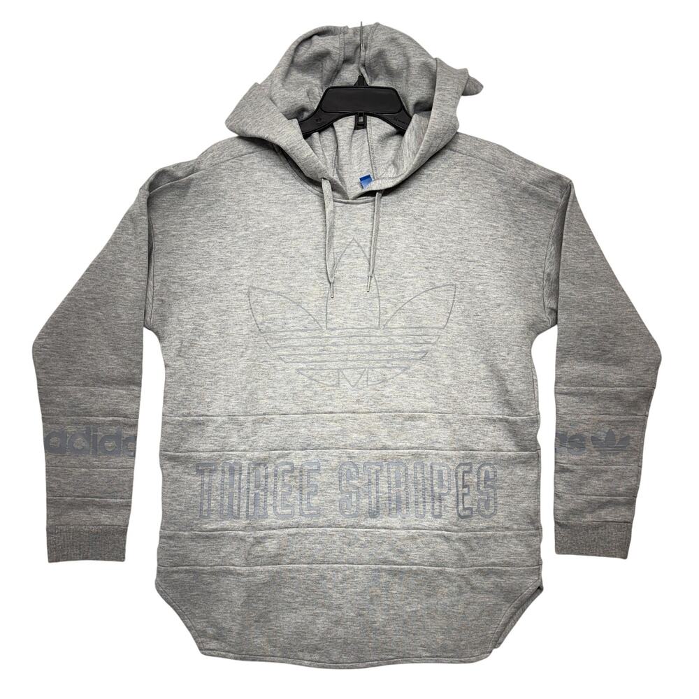 Adidas Three Stripes Hoodie Small Gray Womens Trefoil Sweatshirt Oversized